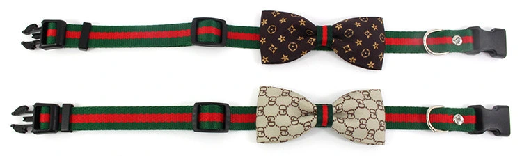 Fashion Knitting Pattern Buckle Pet Lead Bowties Nylon Dog Collars