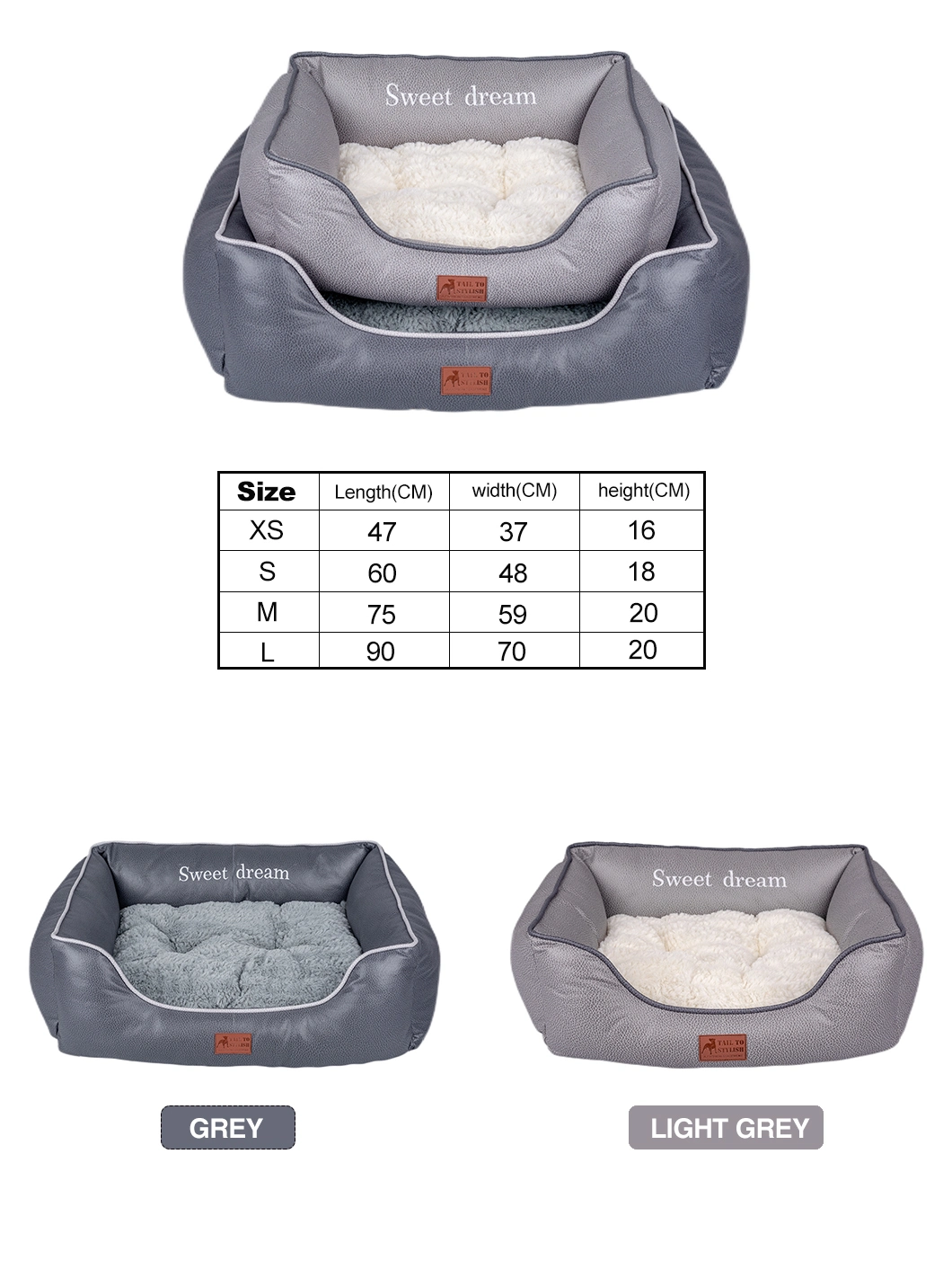 Rena Pet Waterproof Easy Clean Warm Soft Luxury Leathaire Comfortable Sleep Design Durable Rectangle Pet Bed